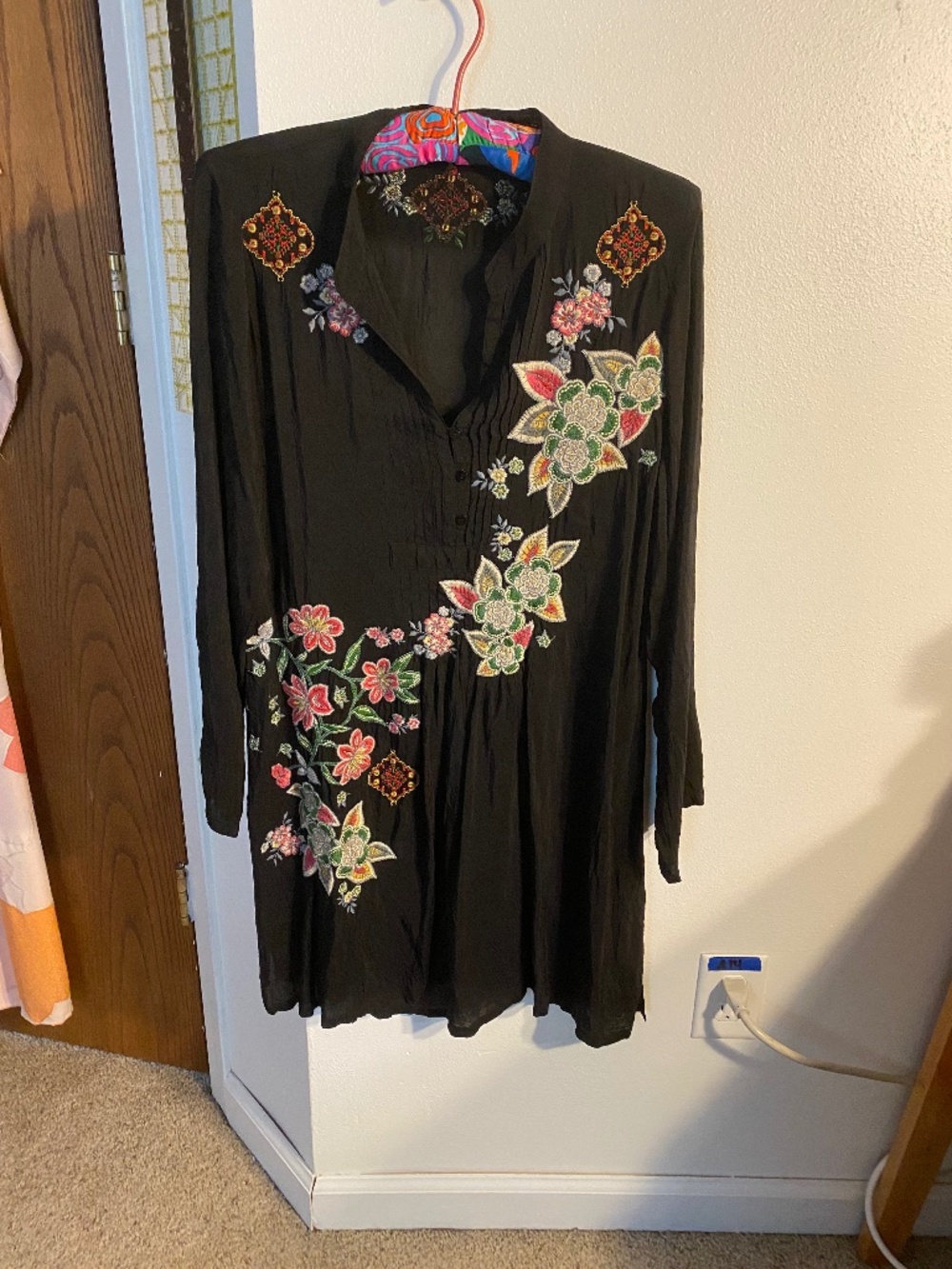 Johnny Was Rayon Floral Embroided Black Dress Medium